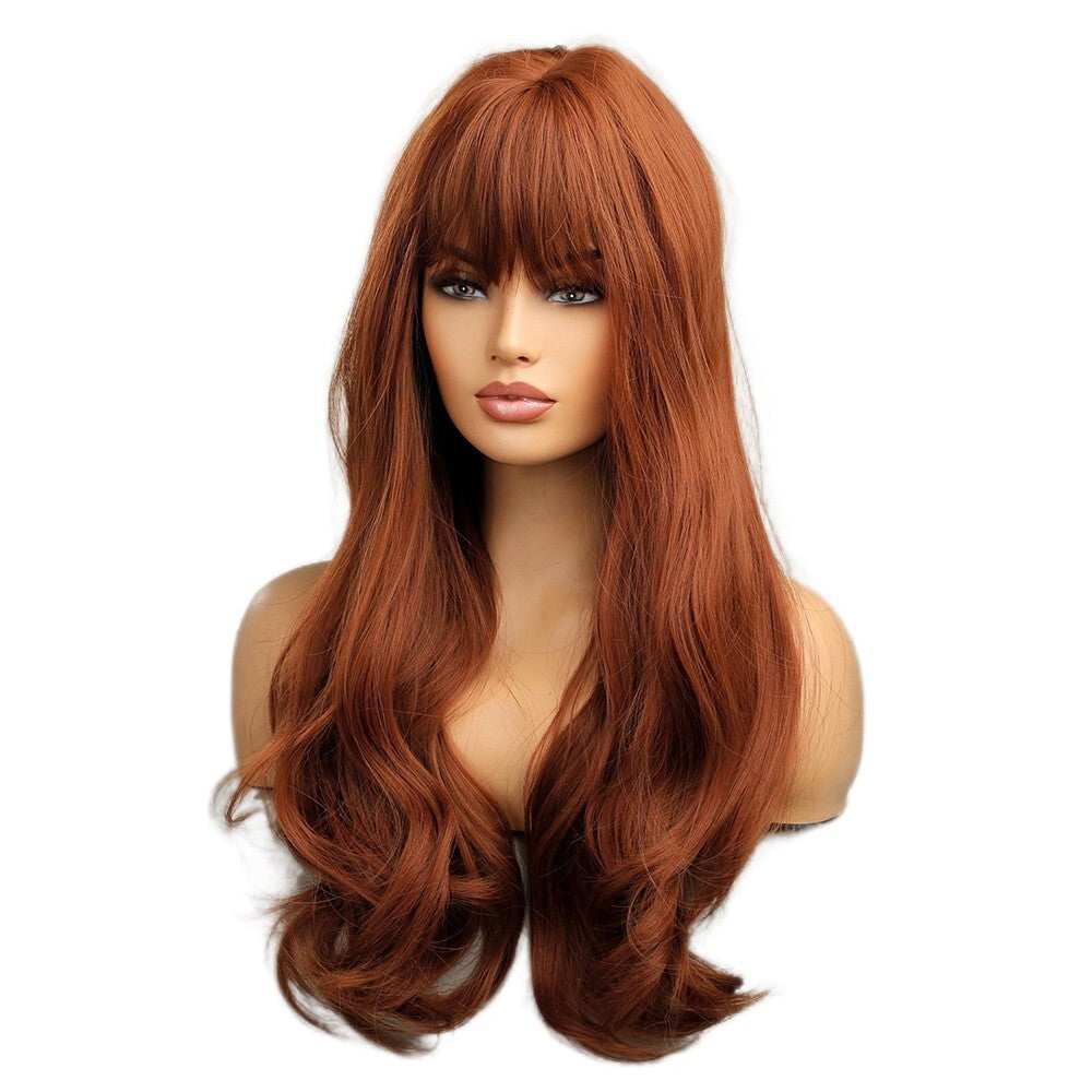 Long Wavy Red Heat-Resistant Synthetic Wig with Bangs for Cosplay