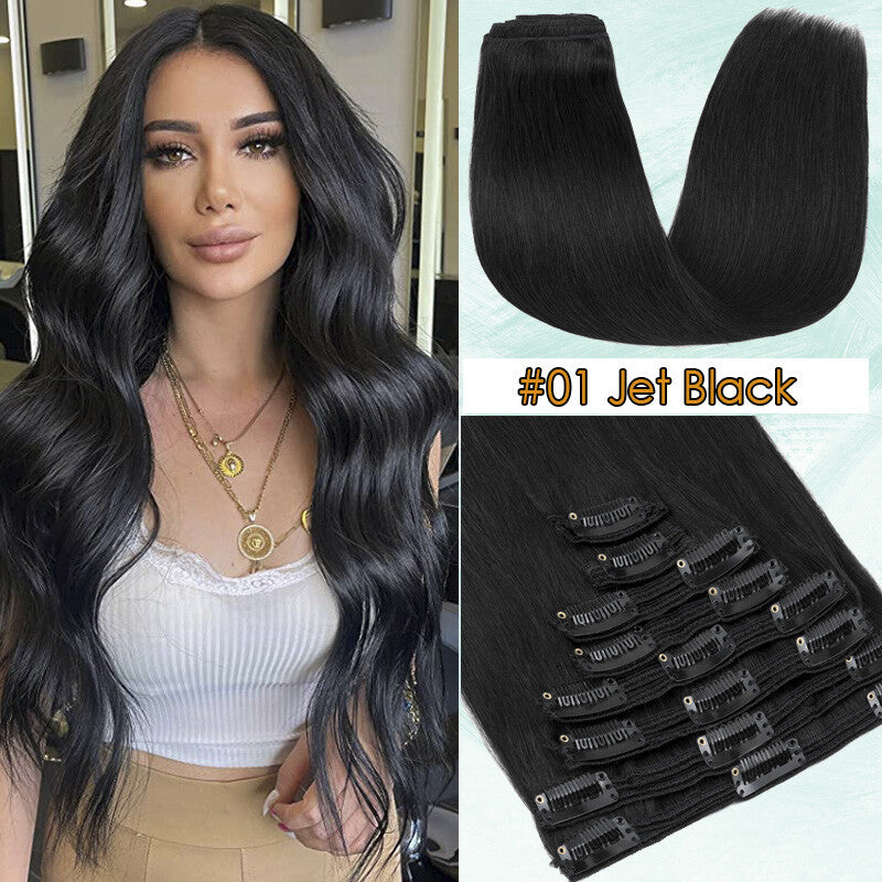 150g Double Weft Clip-In Human Hair Extensions - Full Head, Thick & Natural