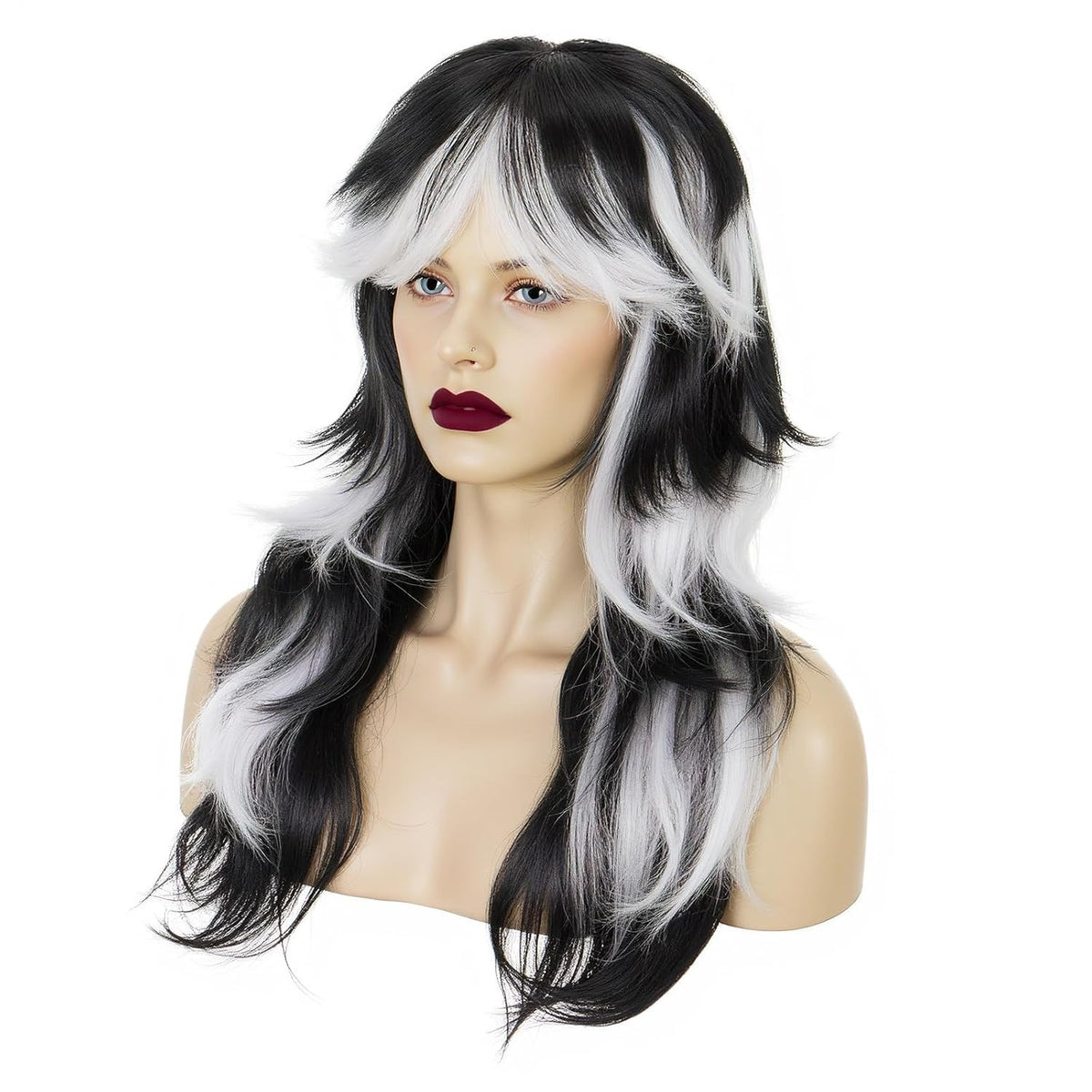 Long Black and White Gradient Wavy Wigs for Cosplay and Halloween