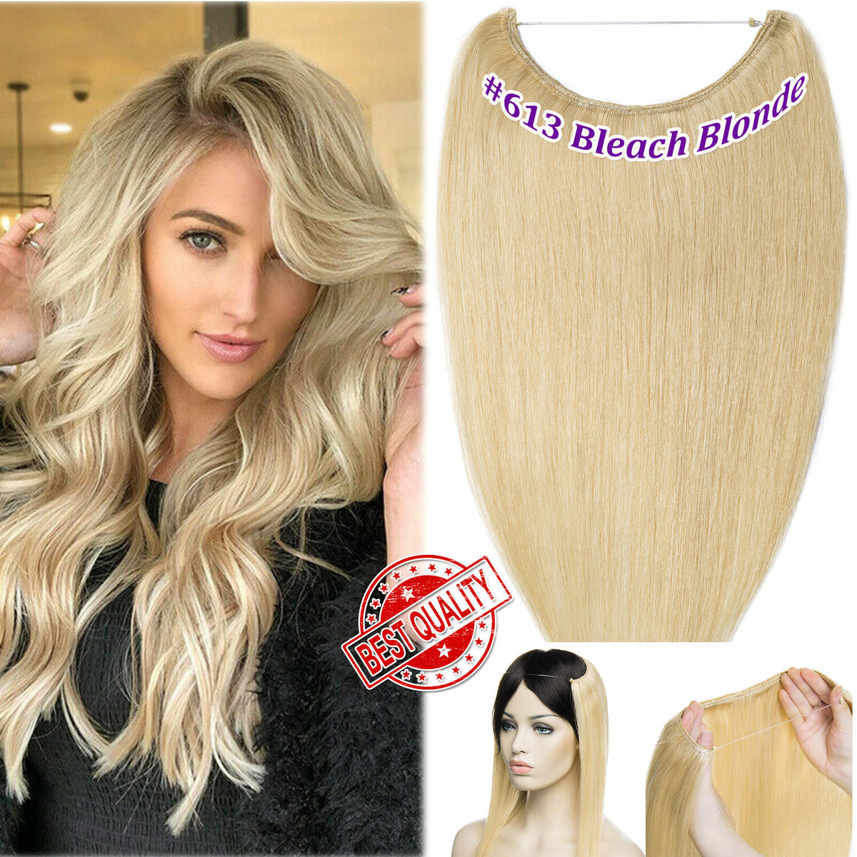 Wire-In Human Hair Extensions with Clips - Thick & Natural Look, 12-22 Inches