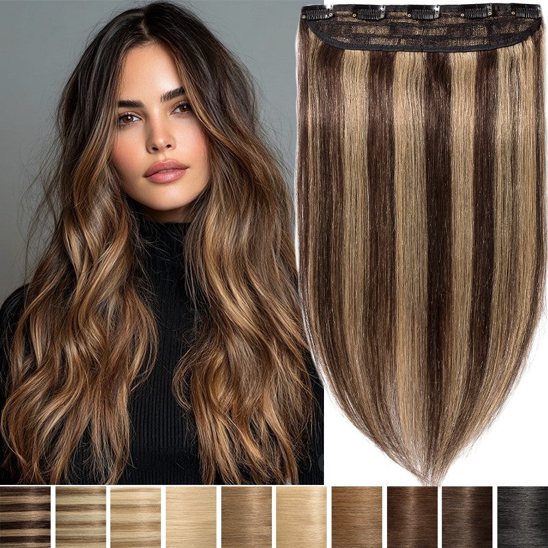 Clip-In Human Hair Extensions Full Head Thick Weft 8-24 Inches - Remy Hair