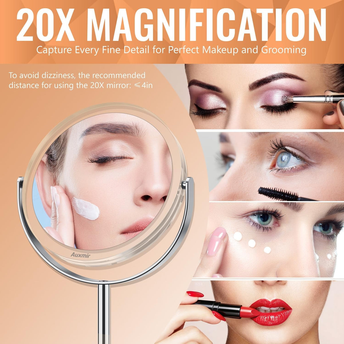8-Inch Dual-Sided Magnifying Mirror with Stand — 1x / 20x Tabletop Vanity