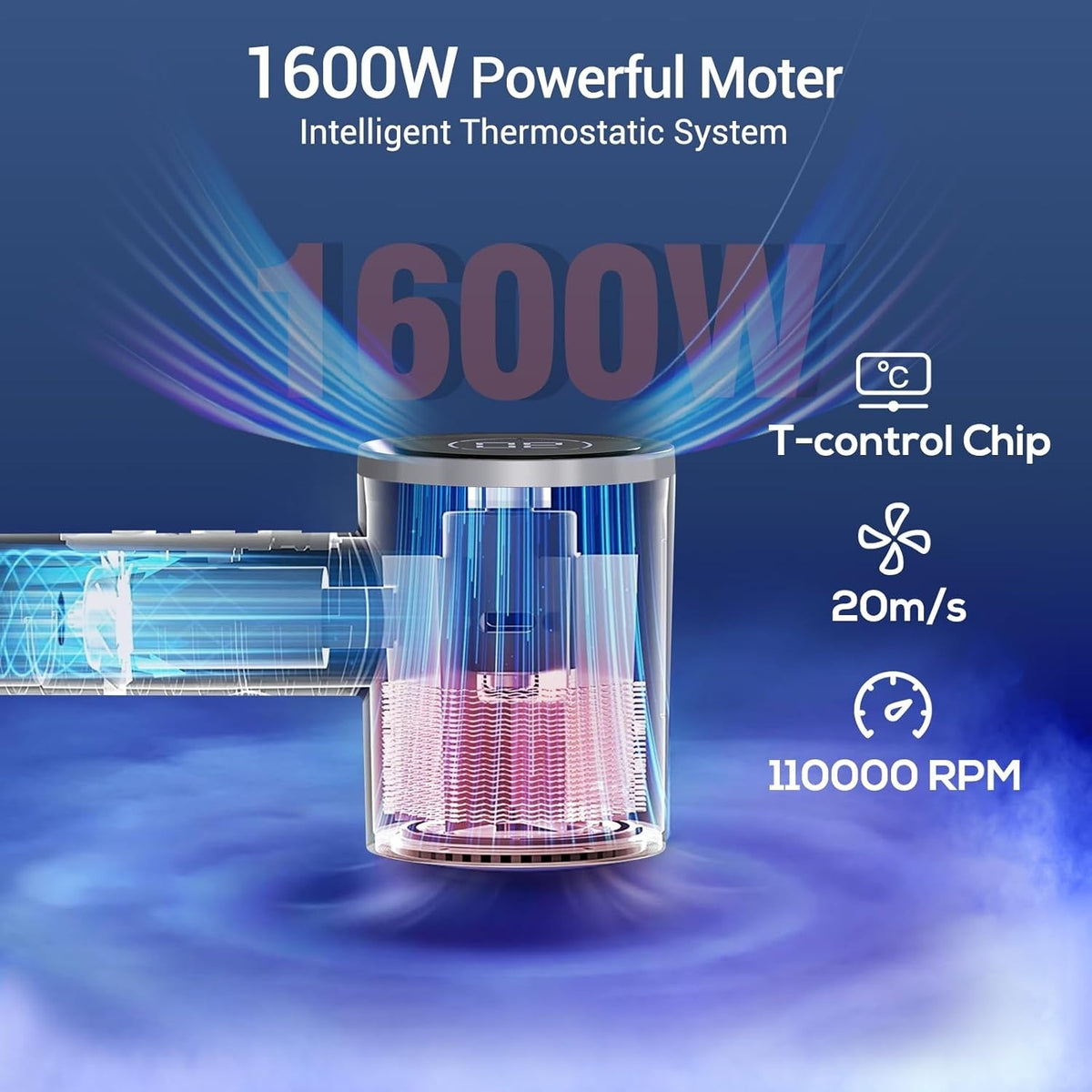 High-Speed Hair Dryer with Diffuser Negative Ions LED Display - Powerful Styling Tool