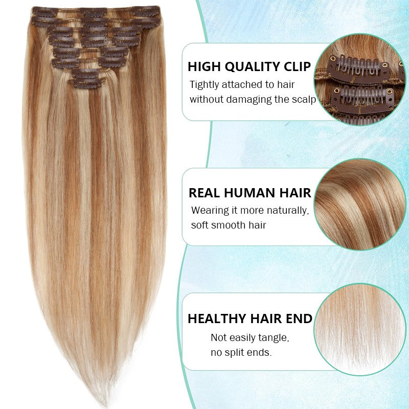 Invisible Clip-In Hair Extensions Full Head Set - Real Remy Human Hair