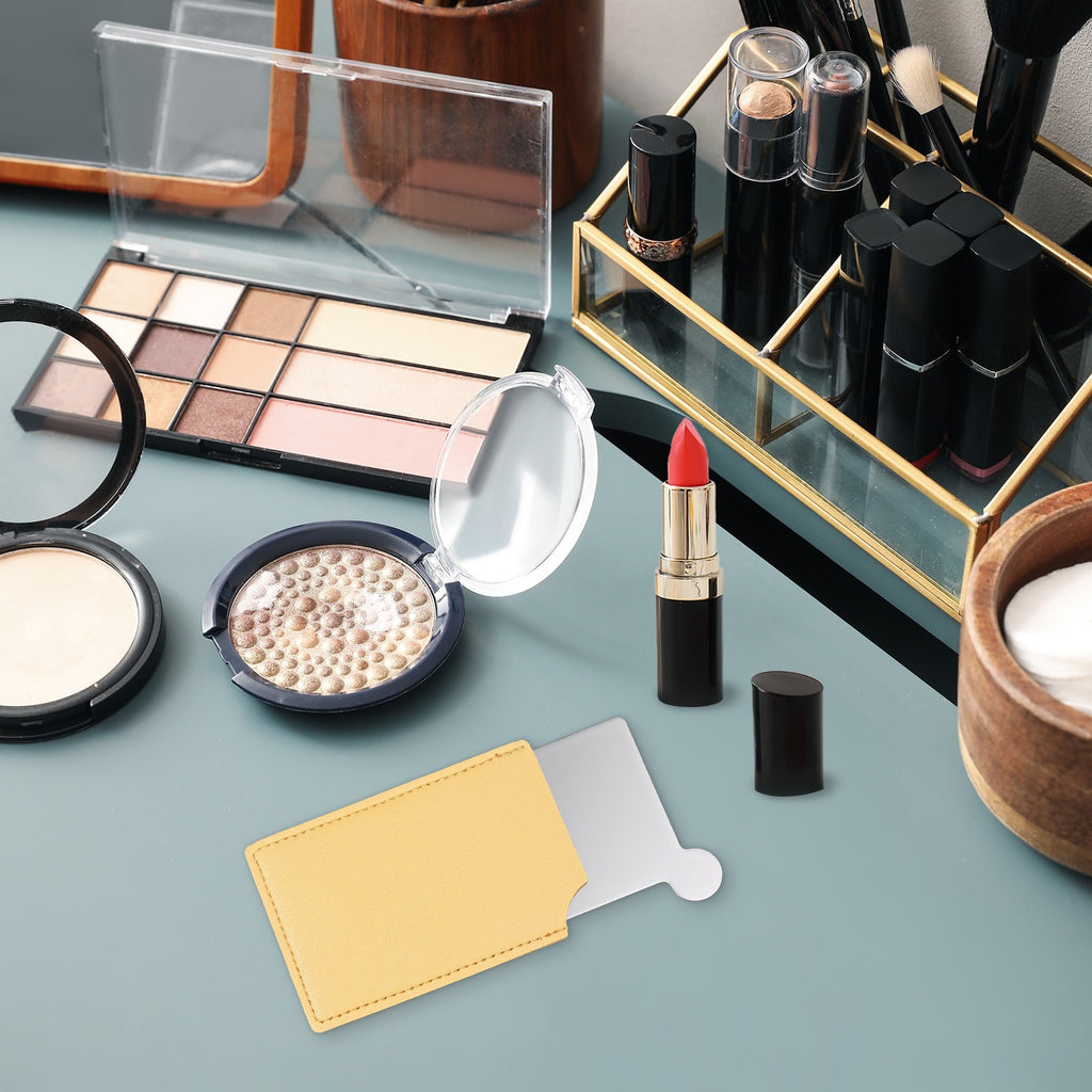 Portable Pocket Mirror with Stainless Steel Frame and Leather Cover
