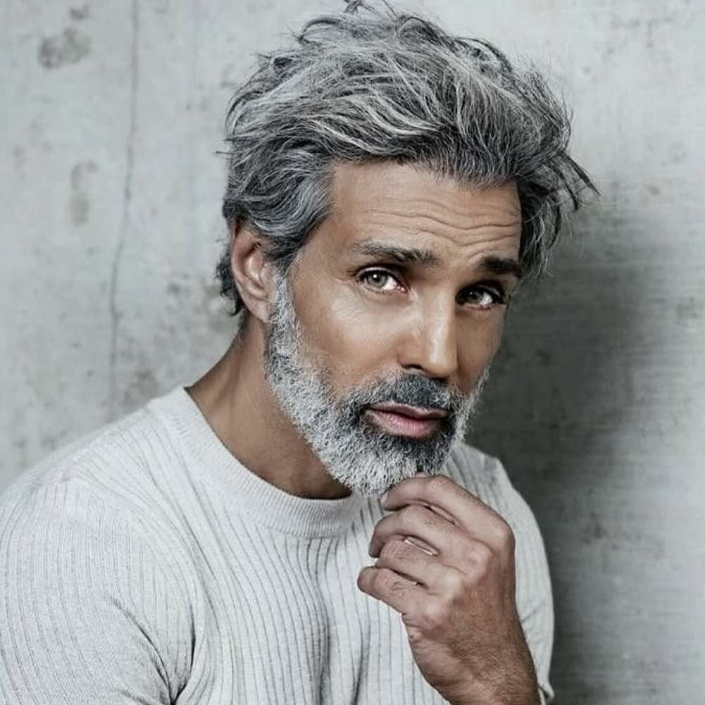 Men's Short Gray Synthetic Wig for Natural Look & Cosplay