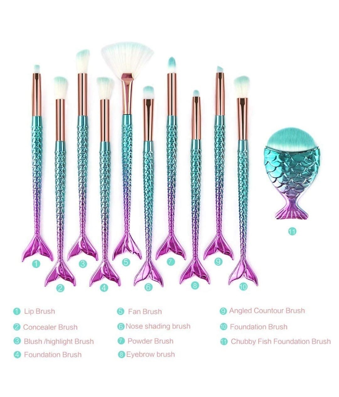 11-Piece Makeup Brush Set for Face and Eyes - Cosmetic Tools