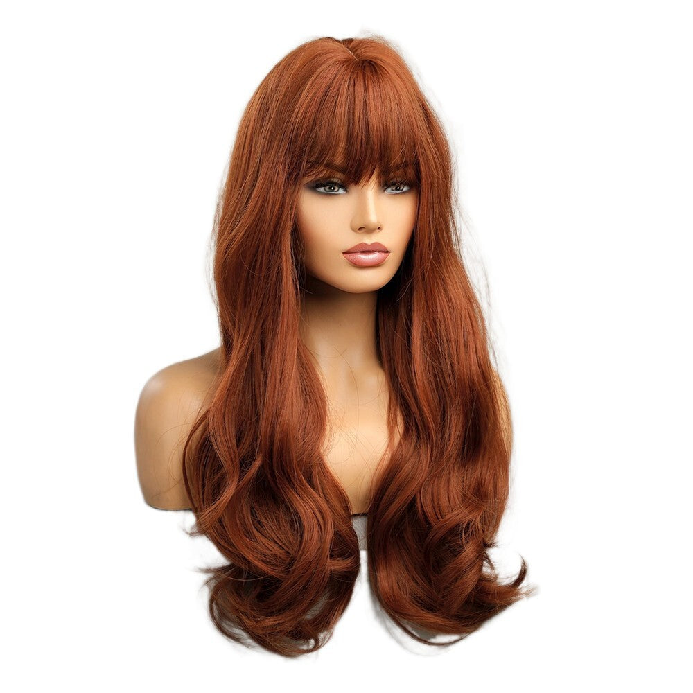 Long Wavy Red Heat-Resistant Synthetic Wig with Bangs for Cosplay
