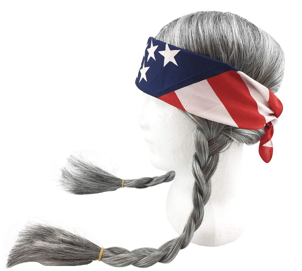 Adult Grey Hippie Cowboy Wig with Bandana - Costume Accessory