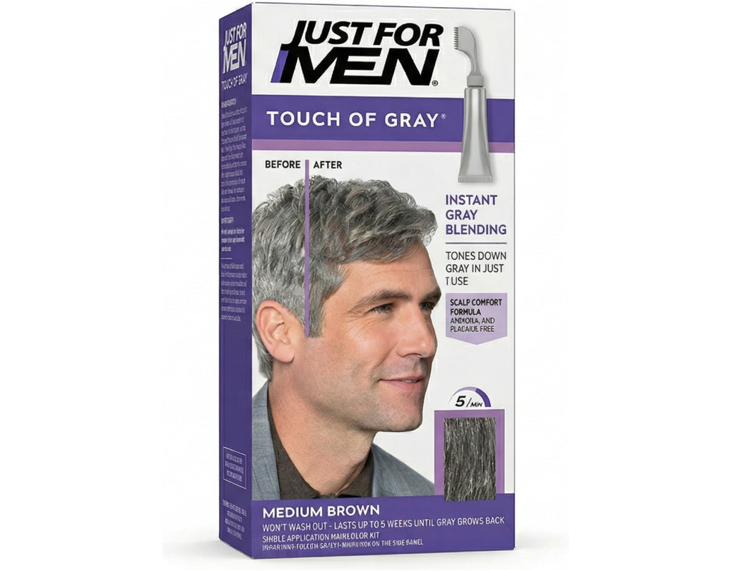 Gray Hair Color Kit - Natural Gray Touch-up for Men, Medium Brown