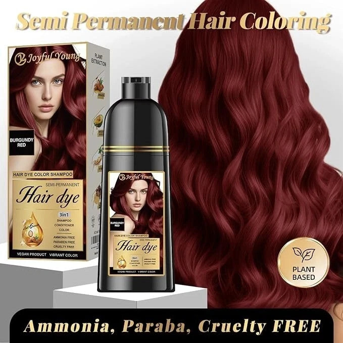 3-in-1 Burgundy Red Hair Dye Shampoo Gray Coverage Ammonia-Free