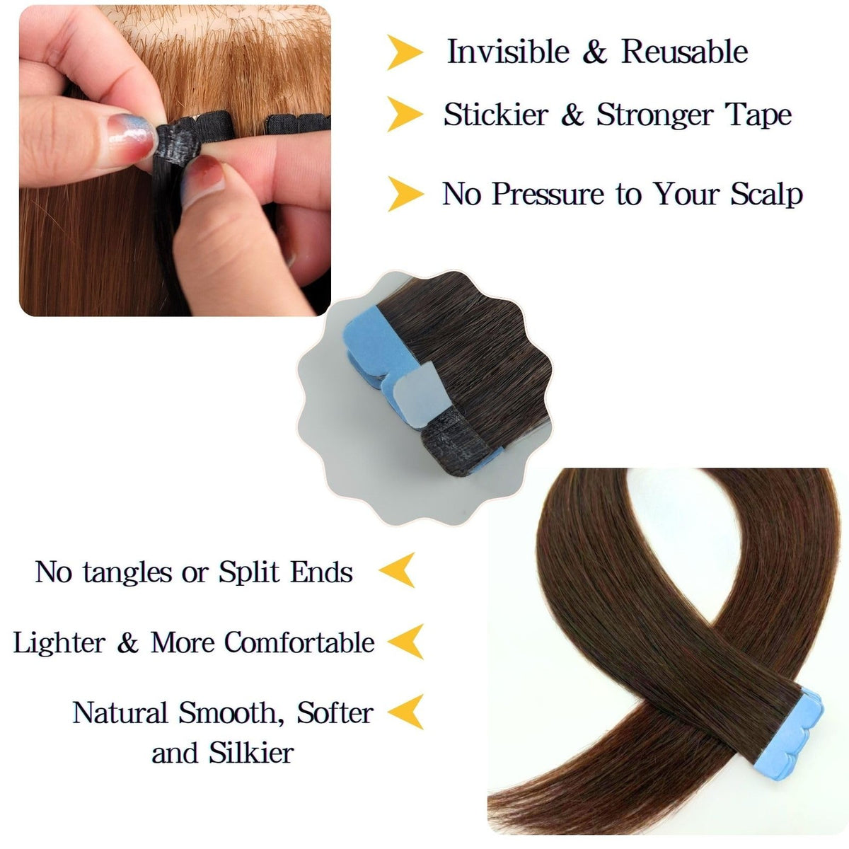 Mini Tape-In Hair Extensions Natural Brown 24 Inch - Real Human Hair