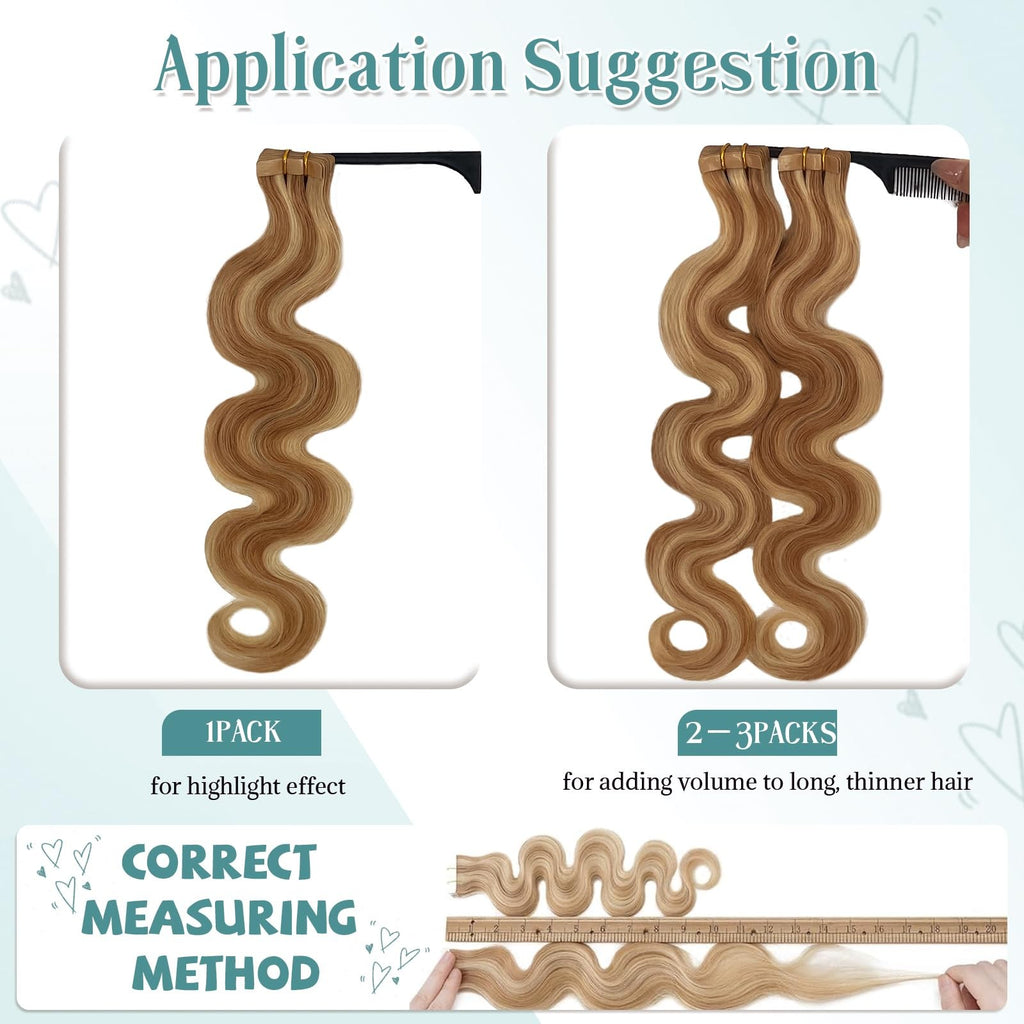 Human Hair Tape-In Extensions 18 Inch Curly Honey Blonde 20pcs