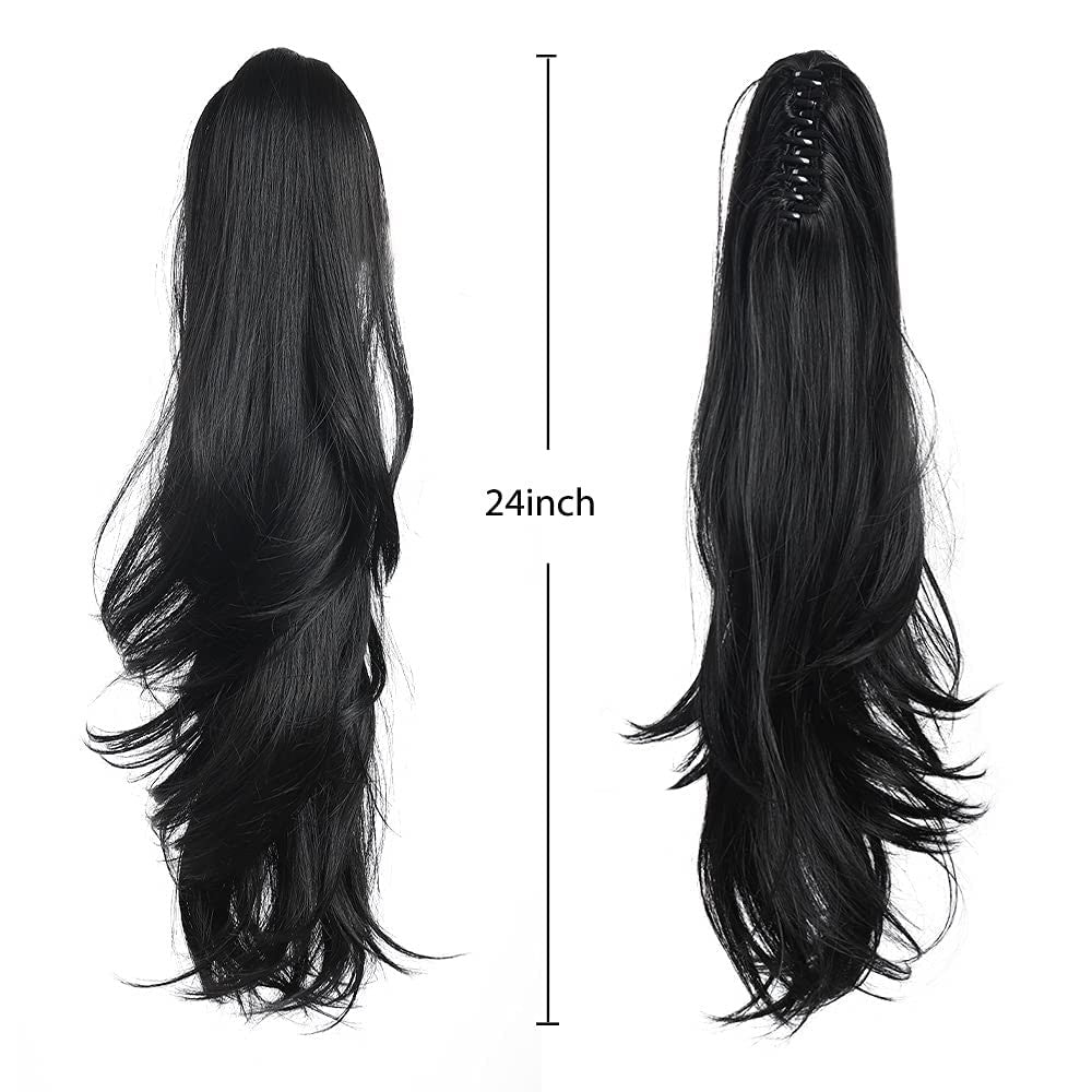 Black Ponytail Extension 22 Inch Clip-In Hairpiece for Easy Styling