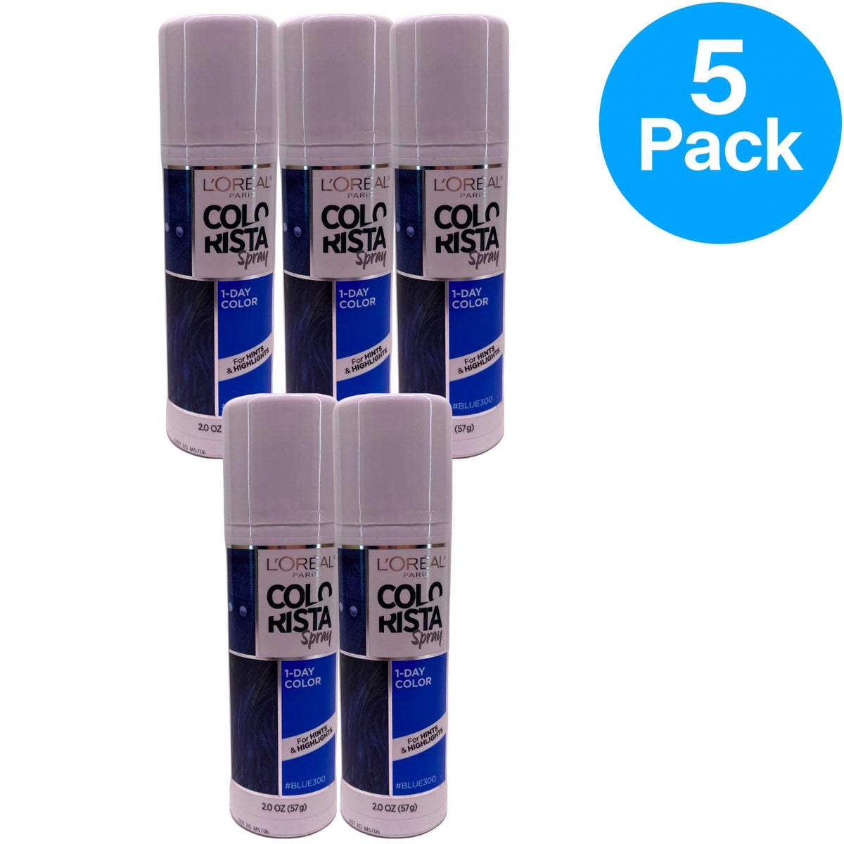 Temporary Blue Hair Color Spray - 5 Pack, 2oz Aerosols, Vibrant & Washable
