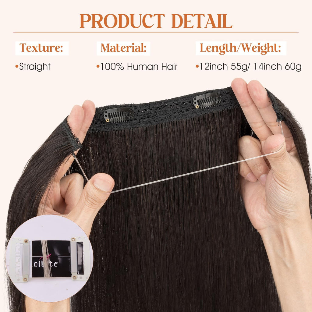14 Inch Human Hair Wire Extensions - Short Straight Natural, 60G