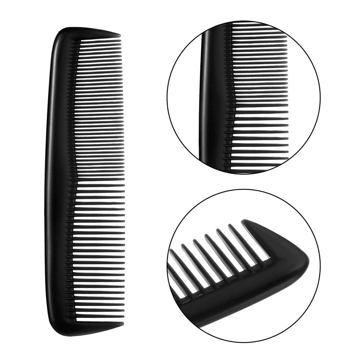 12-Piece Hair Comb Set - Fine Tooth Plastic Pocket Combs, Black