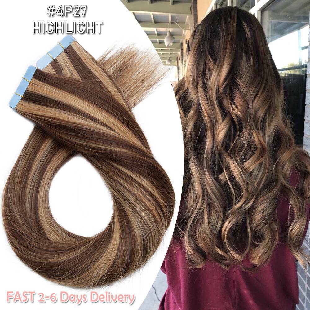 Remy Human Hair Tape-In Extensions 20-60pcs - Natural Black & Blonde Shades