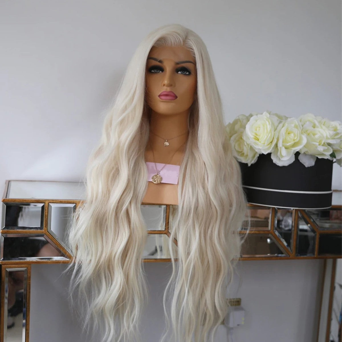 Long Wavy Synthetic Lace Front Wig - Bleach Blonde Daily Wear