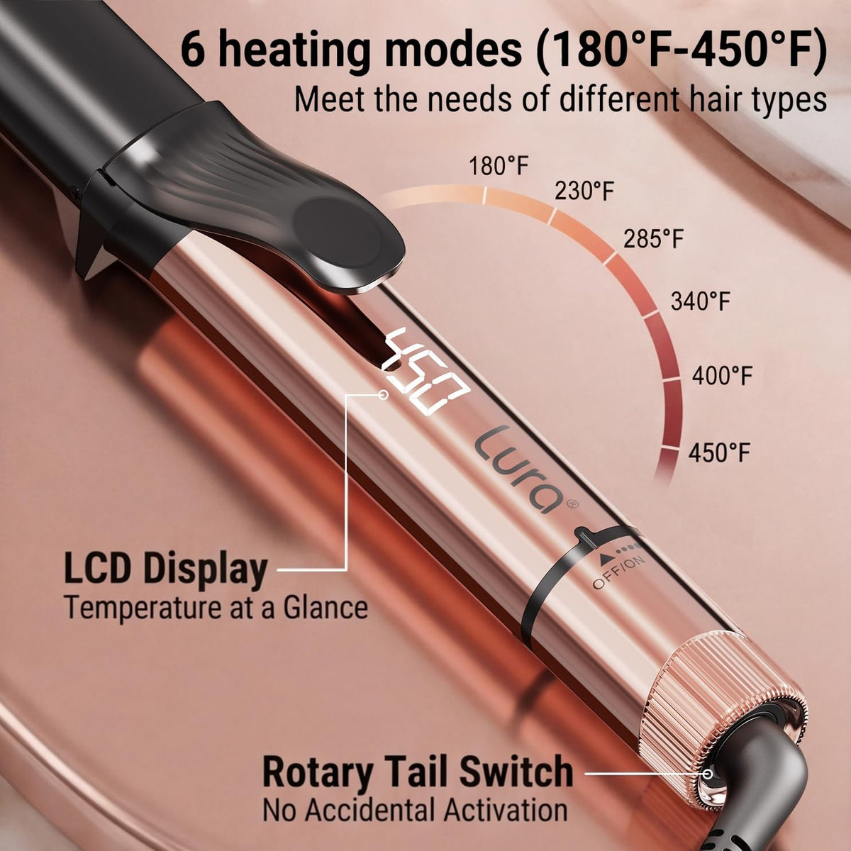 LURA Oval Premium Ceramic Curling Iron 1.25 Inch with Clamp Dual Voltage