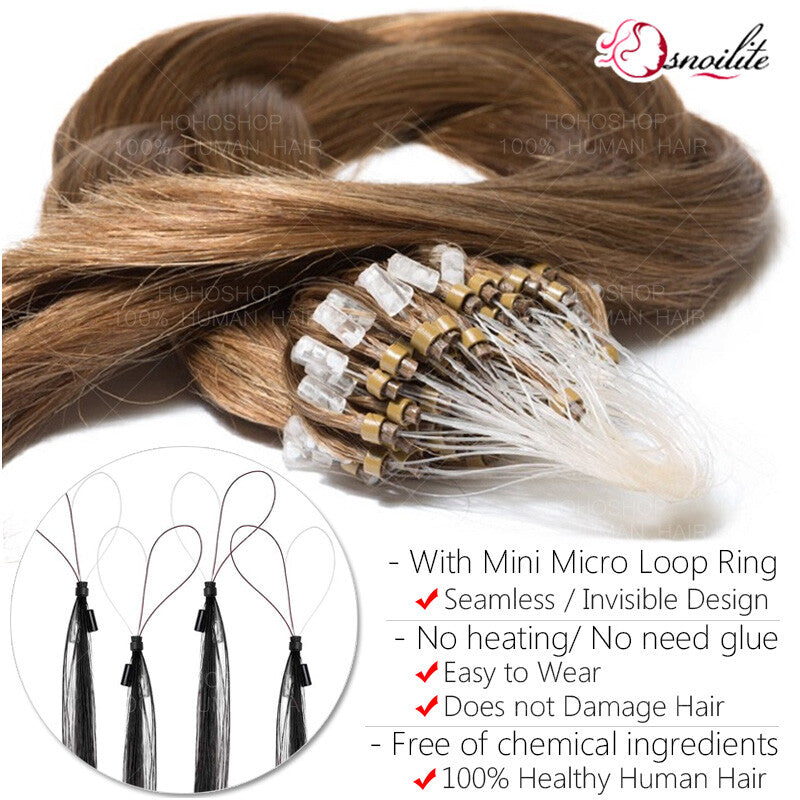 Human Hair Extensions Micro Loop Rings Full Head Set 16-22 Inch Multiple Colors & Weights