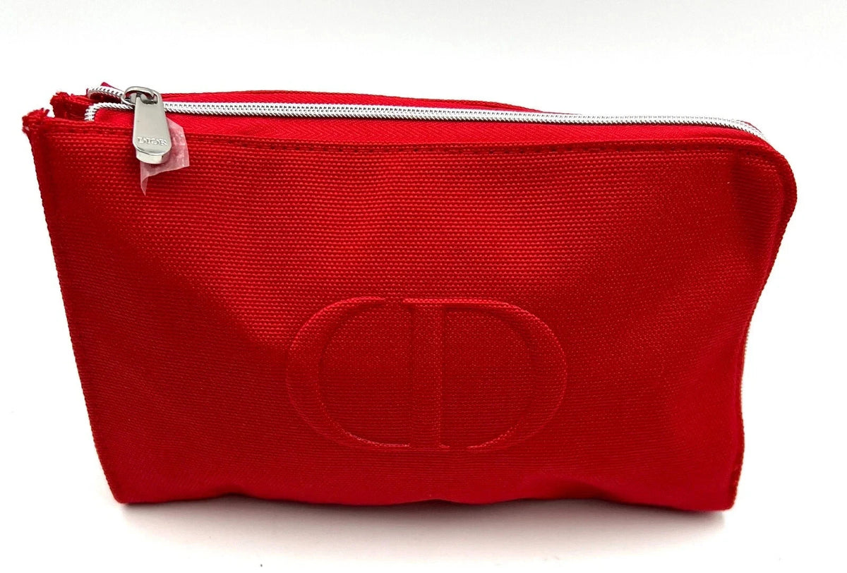 Cosmetic Canvas Makeup Zipper Small Bag - Red
