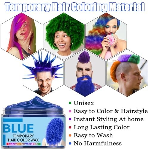 Temporary Hair Color Wax Set - 6 Bold Shades for Kids & Cosplay