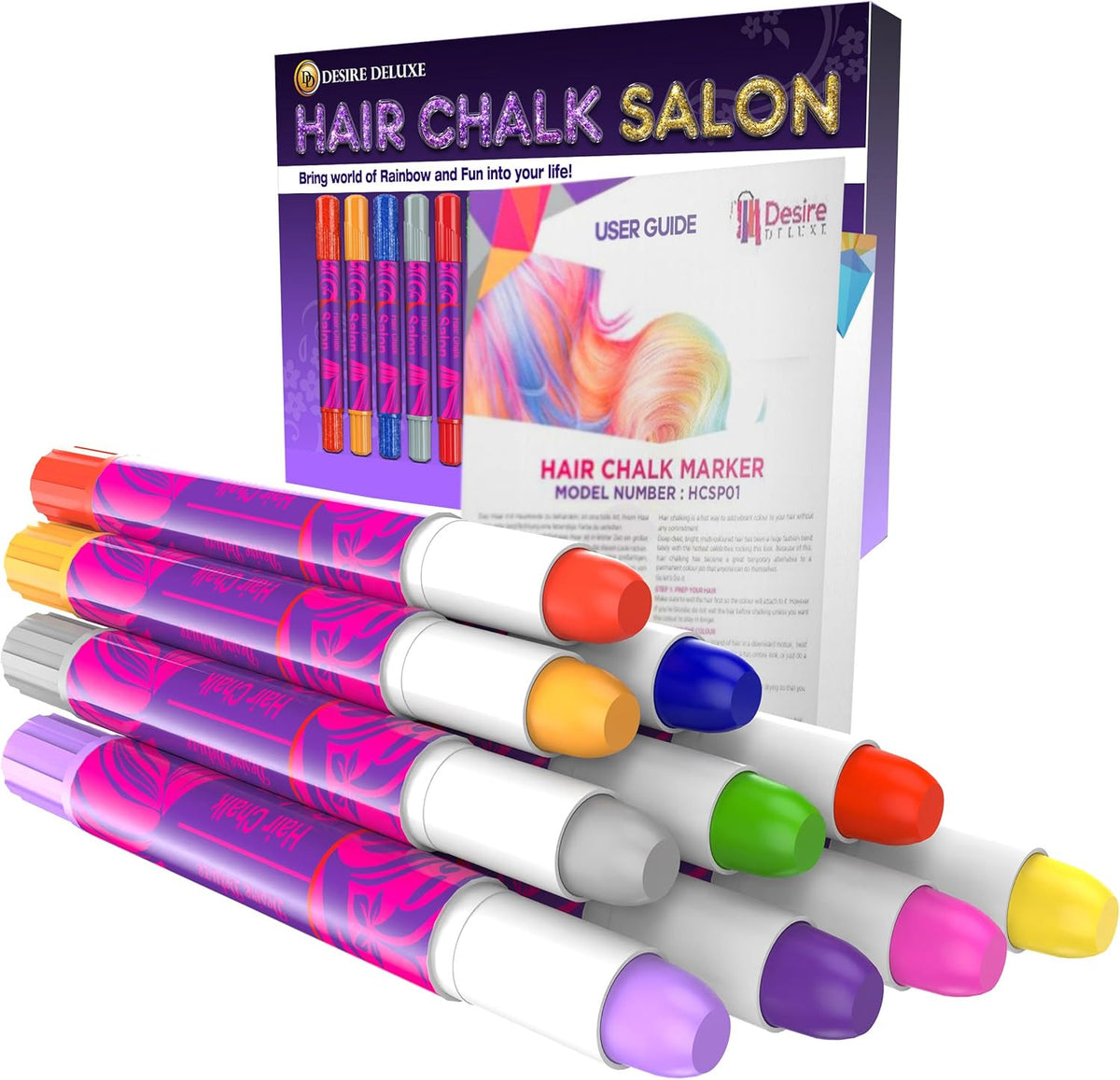 Kids Hair Chalk Set - 10 Washable Vibrant Temporary Hair Color Pens for Girls & Teens