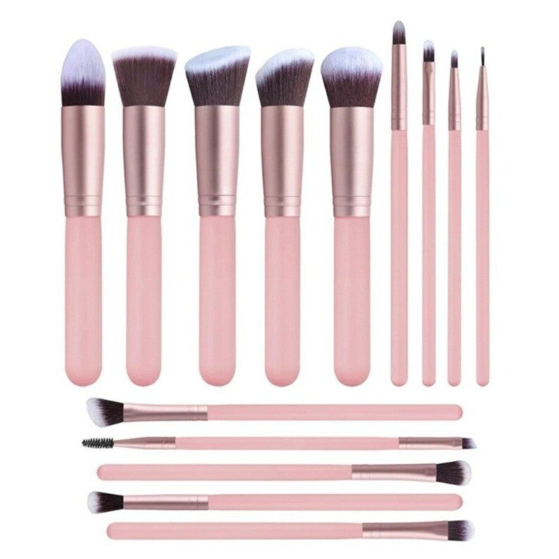14-Piece Professional Makeup Brush Set - Synthetic Face & Eye Brushes