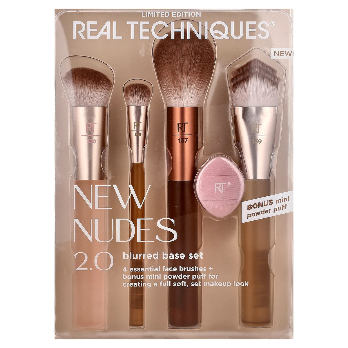 Real Techniques New Nudes 2.0 Blurred Base Set - 5 Piece Limited Edition Brush Kit