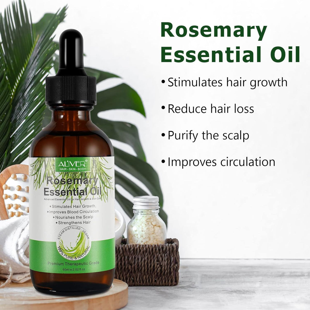 Organic Rosemary Hair Growth Oil - 2 Fl Oz Natural Hair Care Serum