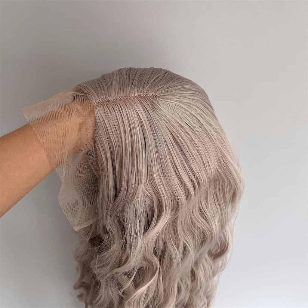 Long Wavy Synthetic Lace Front Wig - Heat Resistant Gray T Lace Wig