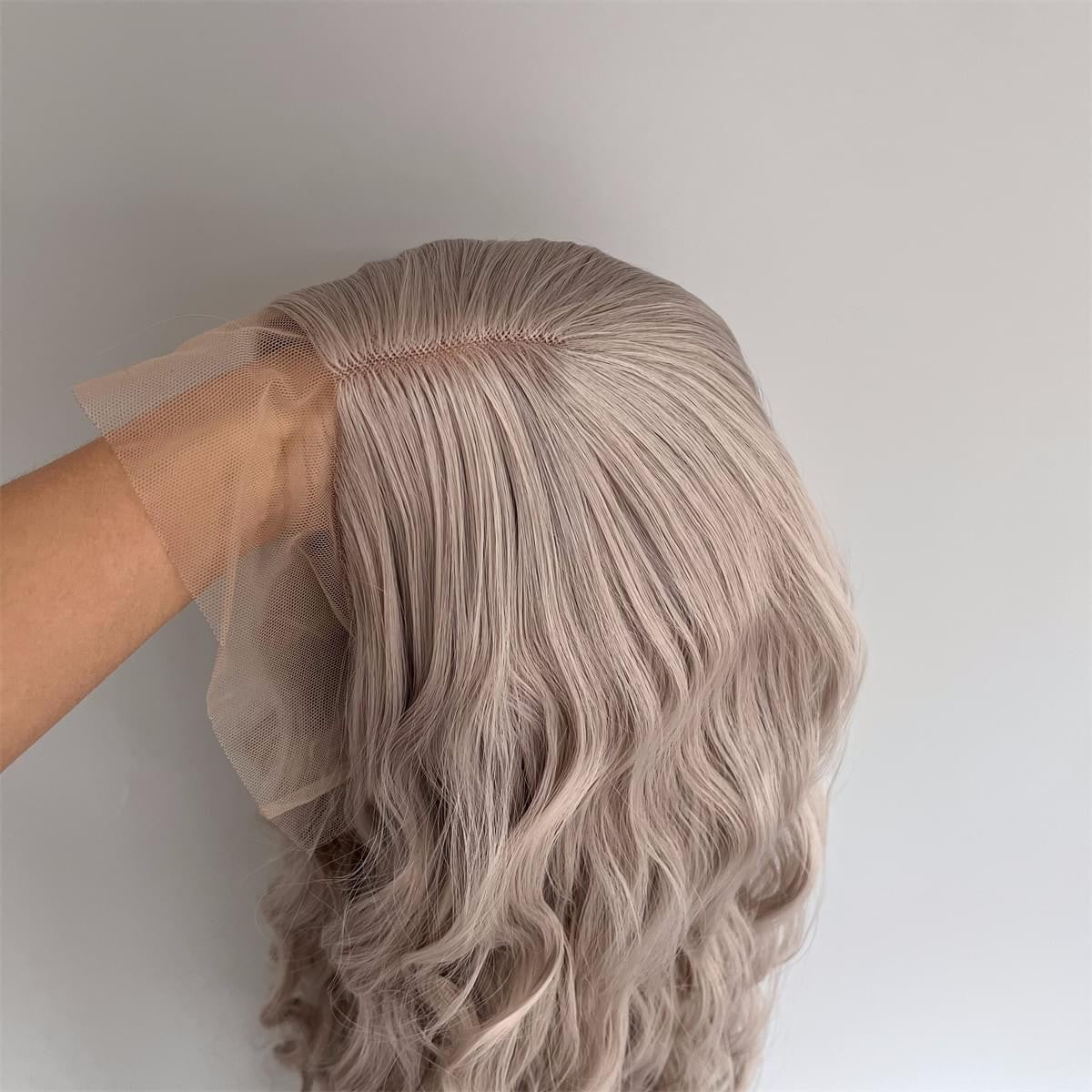 Long Wavy Synthetic Lace Front Wig - Heat Resistant Gray T Lace Wig