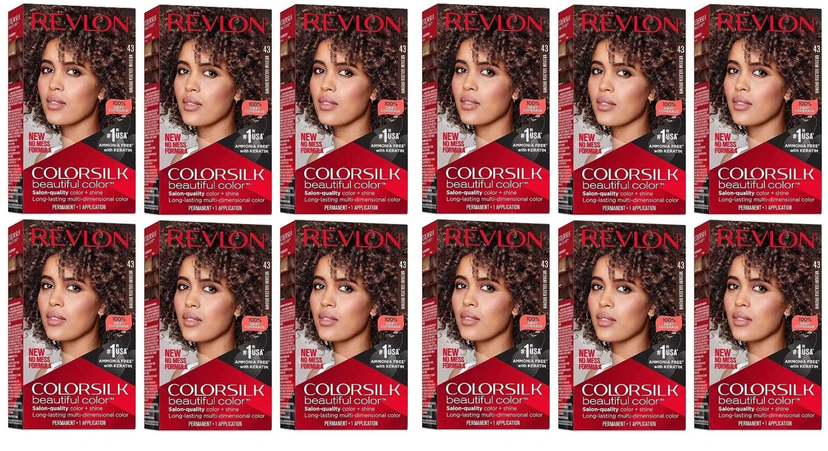 12 Pack Hair Color Kit - Revlon ColorSilk Medium Golden Brown #43