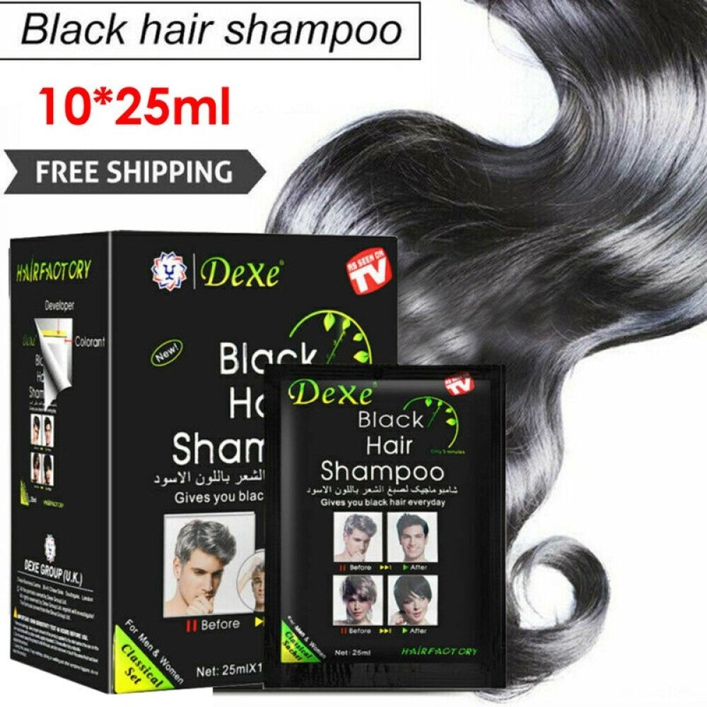 Black Hair Color Shampoo 10/50 Pack Natural Herbal Hair Dye & Restorer