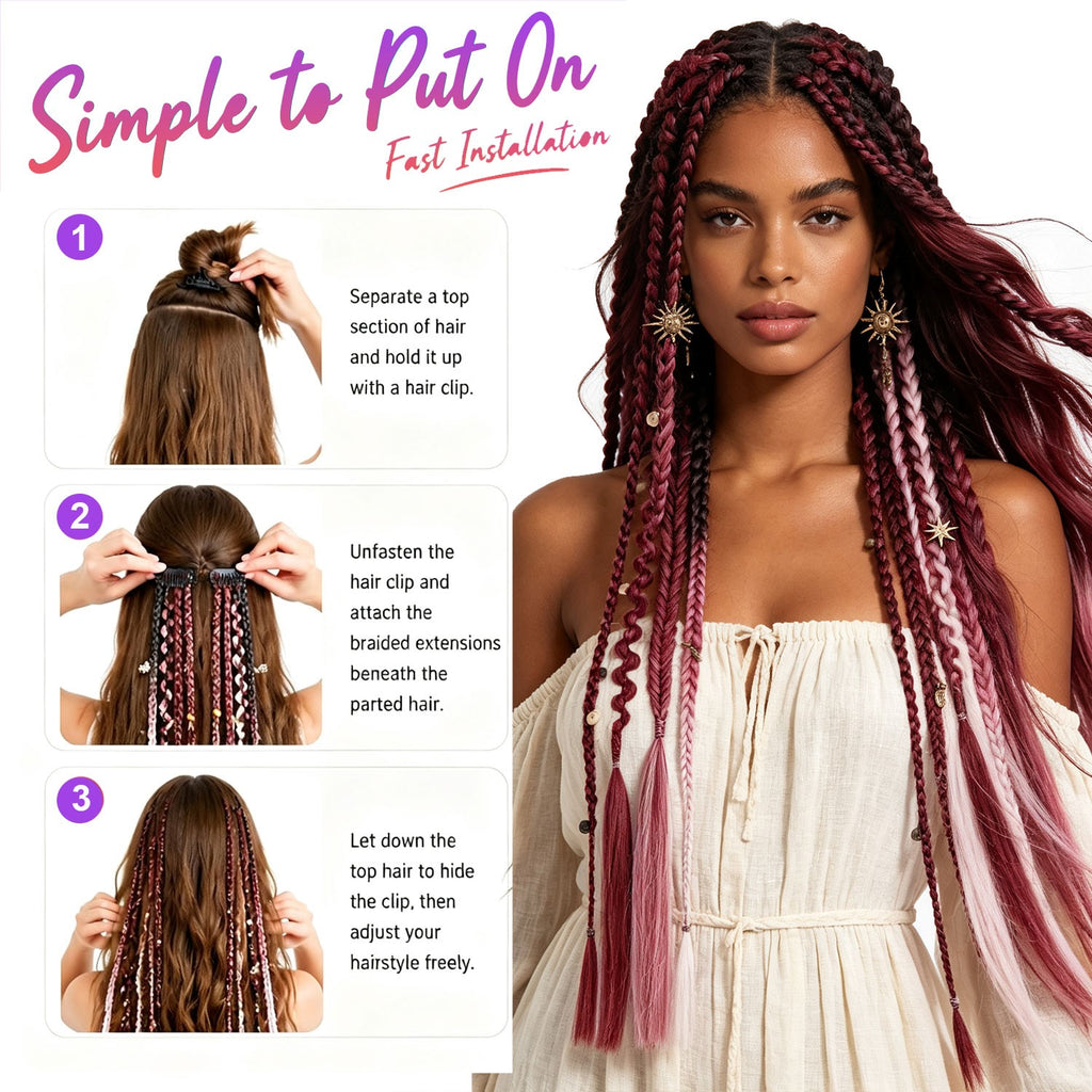 20in Clip-In Boho Dreadlock Braided Hair Extensions with Beads & Charms