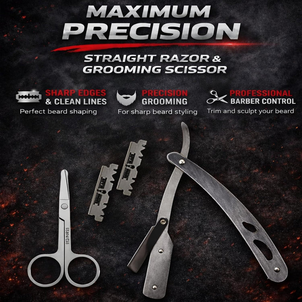 Professional Beard Straightening Kit with Bamboo Tools & Scissors