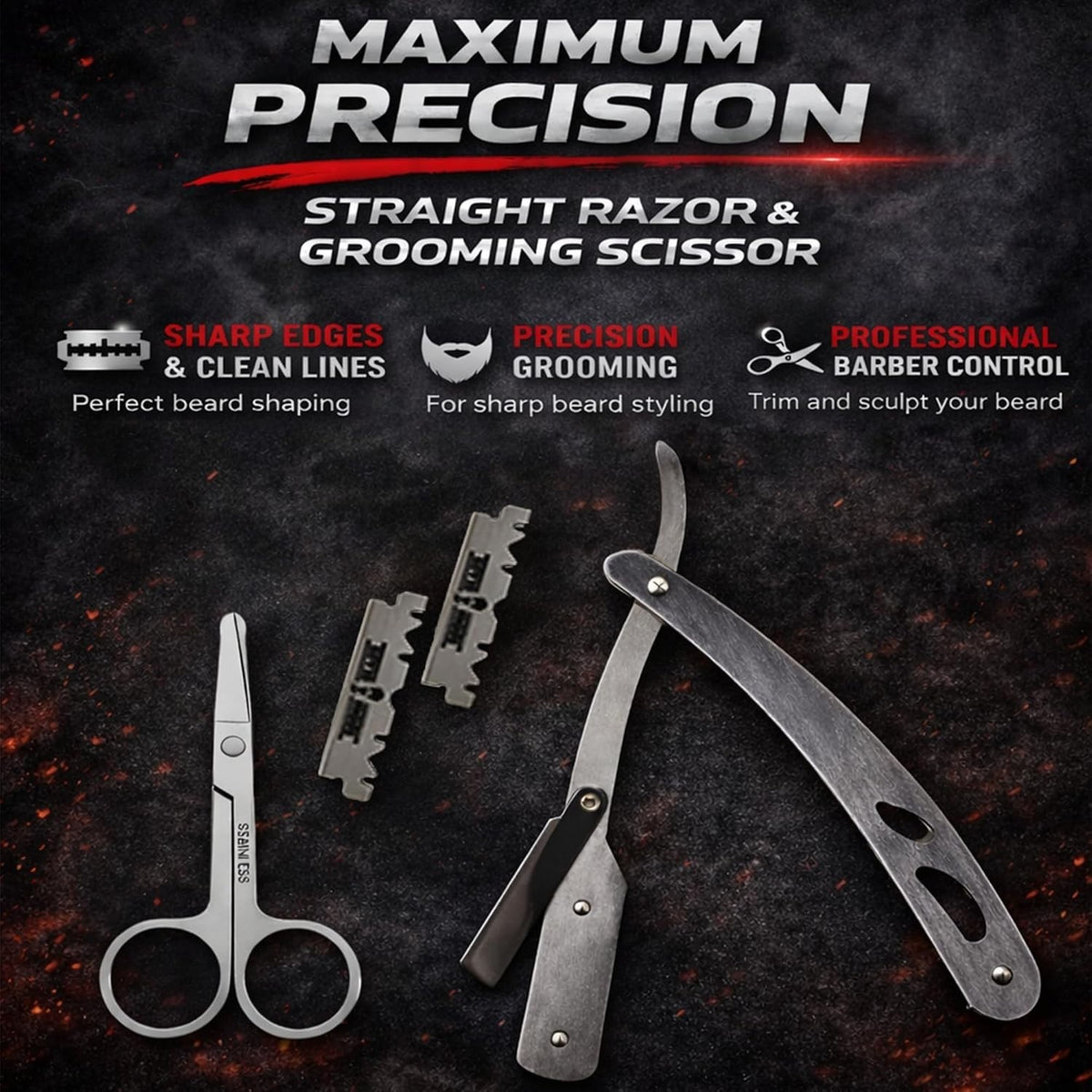 Professional Beard Straightening Kit with Bamboo Tools & Scissors