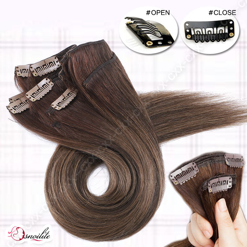Double Weft Remy Human Hair Extensions Full Head Thick Clip-In Set
