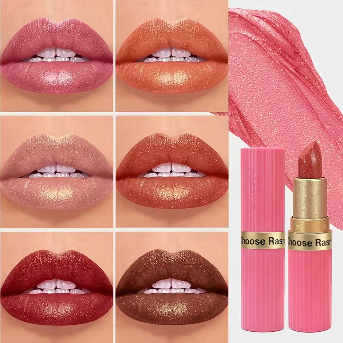 Pearlescent Pink Glitter Velvet Lipstick Waterproof Long Lasting Matte Lip Makeup