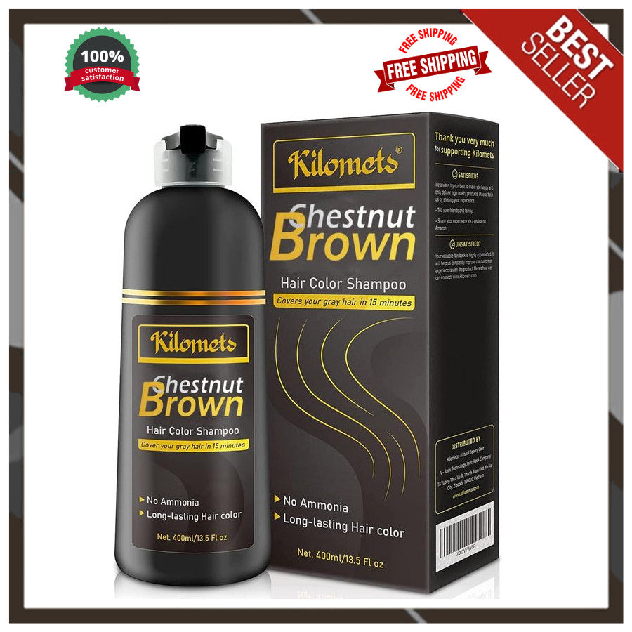 Chestnut Brown Hair Color Shampoo 3 in 1 - Grey Coverage, Ammonia-Free, 400ml