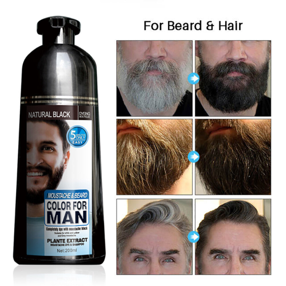 Men's Beard Hair Color Dye Shampoo - Natural Black Darkening 2-Pack
