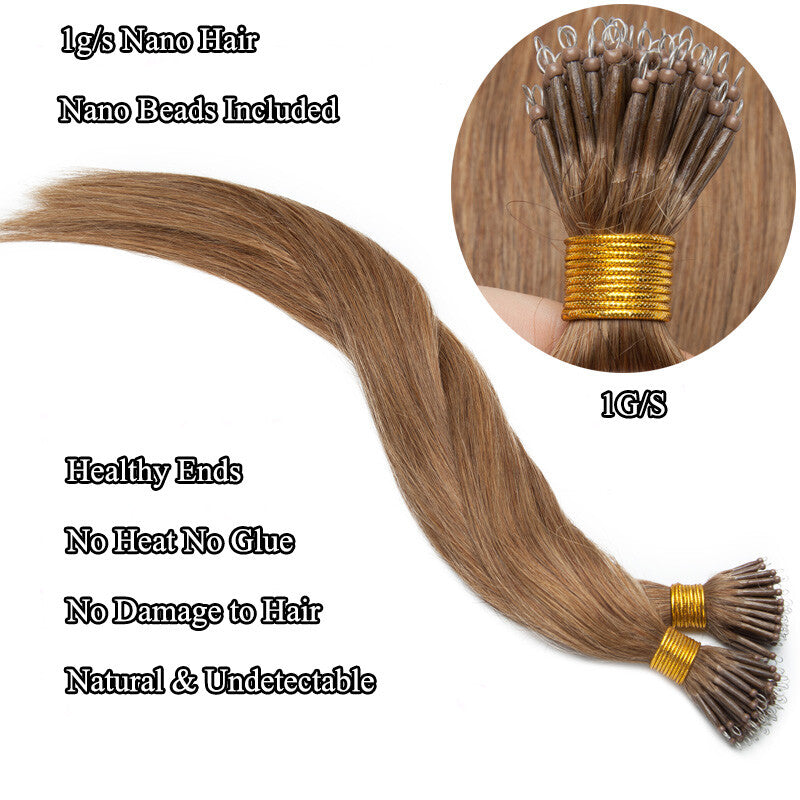 Thick Nano Ring Hair Extensions - 100% Human Hair, Microlink, Ombre