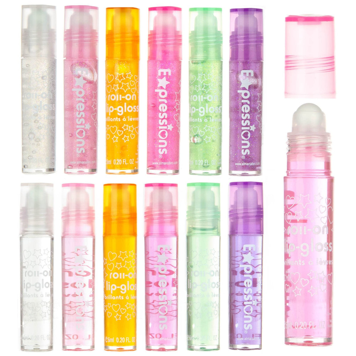 12-Piece Multi-Colored Lip Gloss Set with Roll-On Applicators for Kids