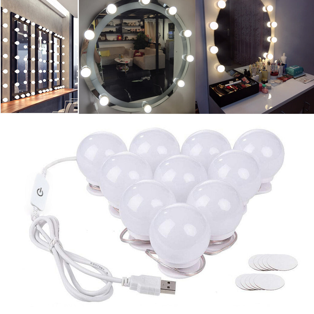 Dimmable LED Vanity Lights for Mirror - Hollywood Style with 10 Bulbs
