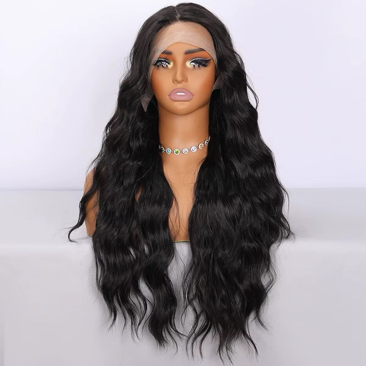 Long Wavy Black Brown 28 Inch HD Lace Front Middle Part Wig