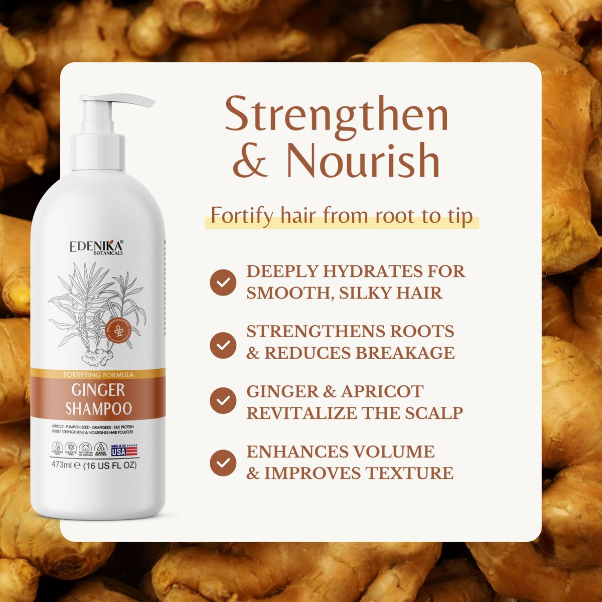 Biotin & Ginger Root Shampoo for Hair Growth - Sulfate Free 16 oz, 2 Pack