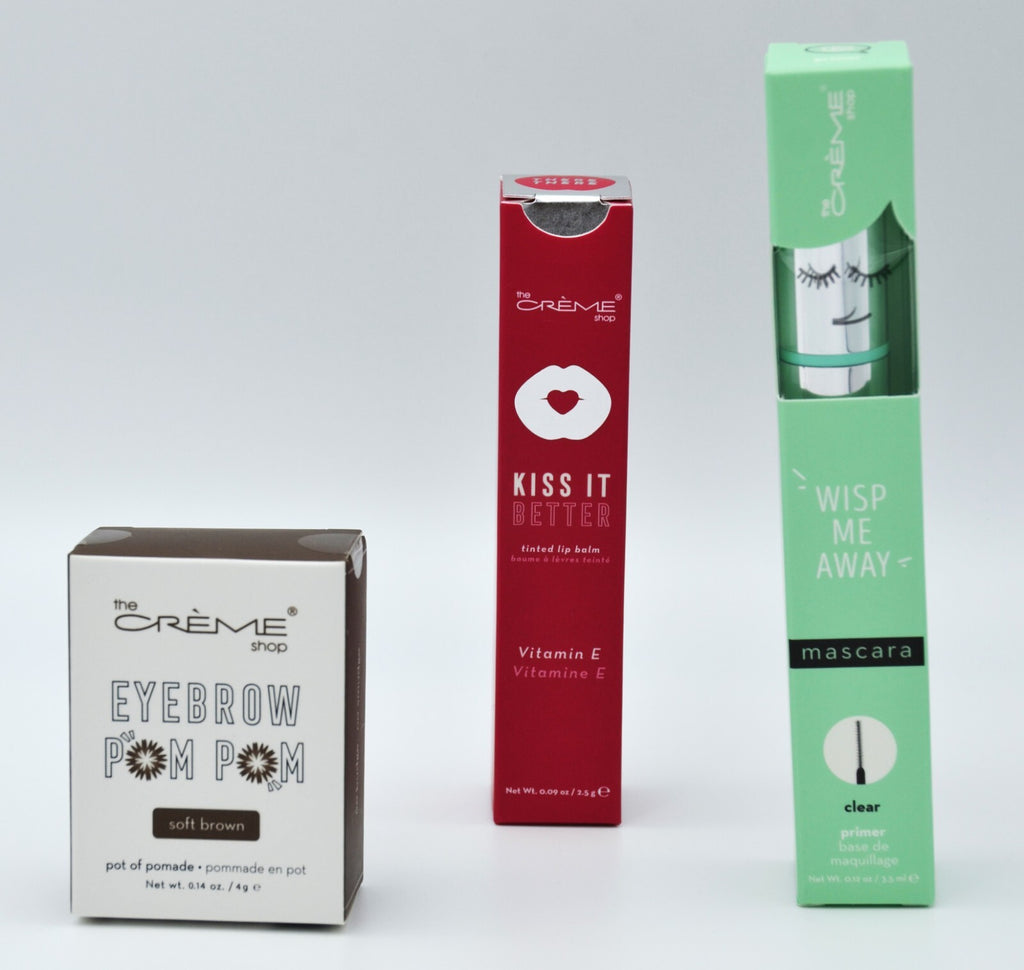 Makeup Bag with Lip Balm Mascara and Eyebrow Pomade - Plush Heart Design