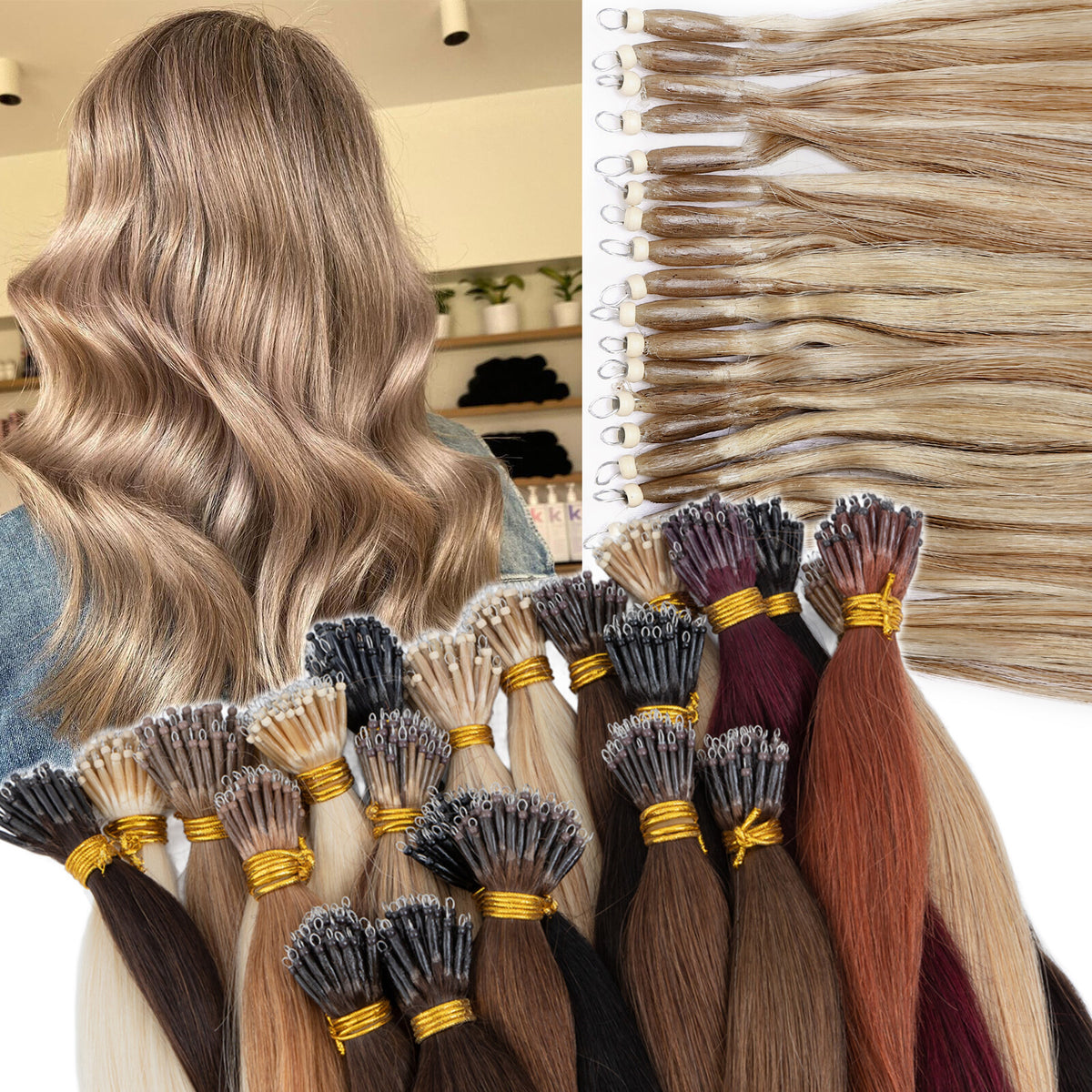 150PCS Thick Remy Human Hair Extensions Nano Ring Micro Loop Beads Link