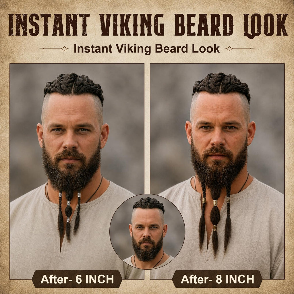 6-Inch Viking Beard Braids for Men, 3 Pcs Clip-In Facial Hair Extensions